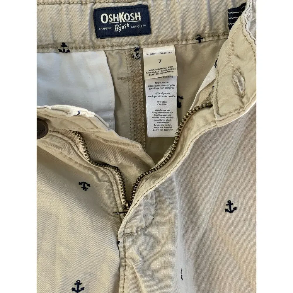 OshKosh B/Gosh youth shorts 7 khaki with anchors 100% cotton